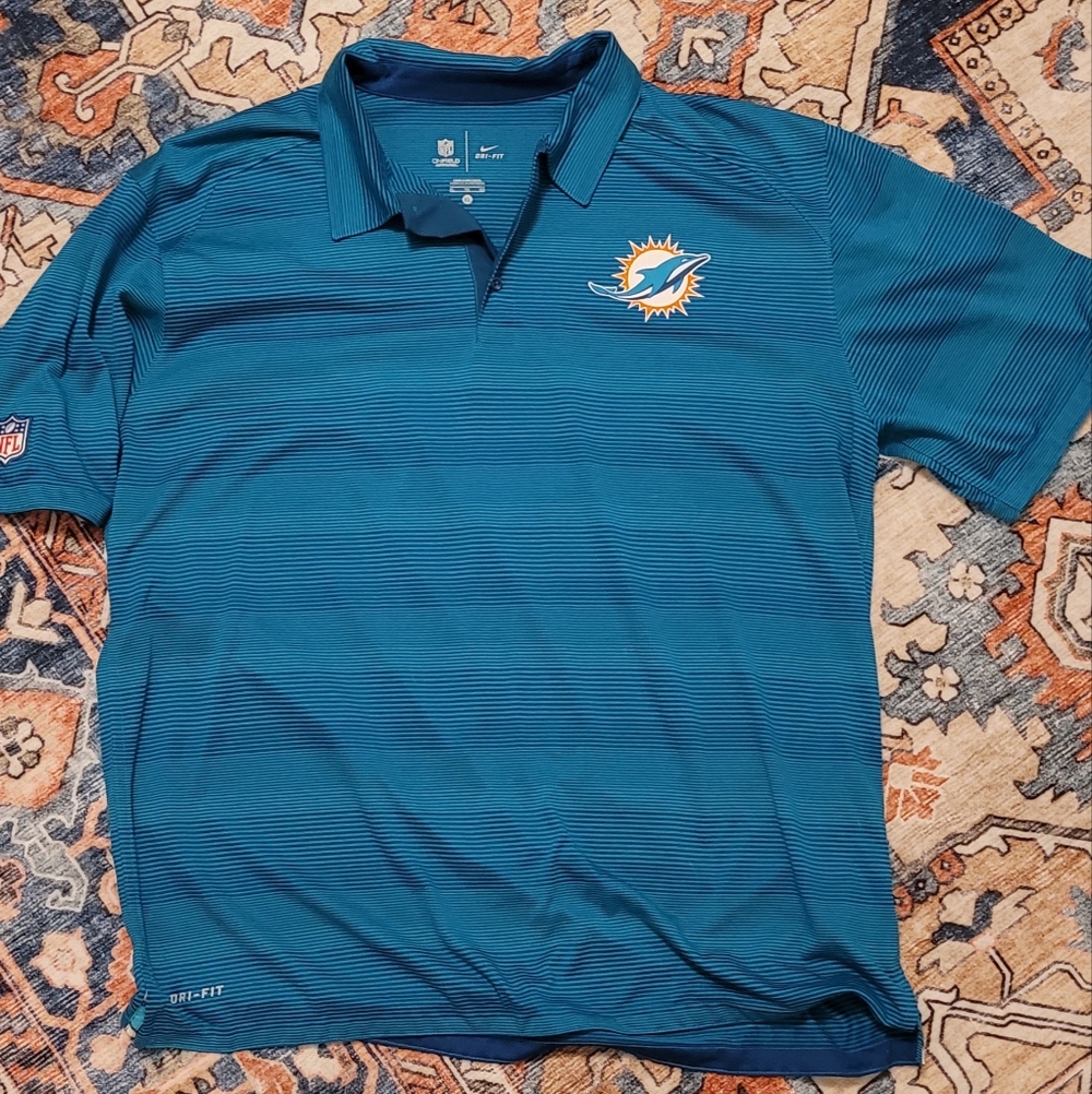Nike Dri Fit Miami Dolphins Polo Shirt NFL On Field XL Teal Striped